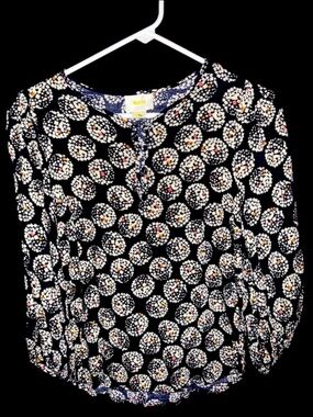 Anthropologie Maeve Geometric Dot Print Blouse Navy Blue White Size 2